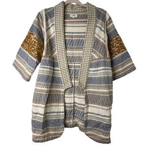 S/M World Market Striped Cotton Kimono Cardigan Boho Open Front Jacket Artisan